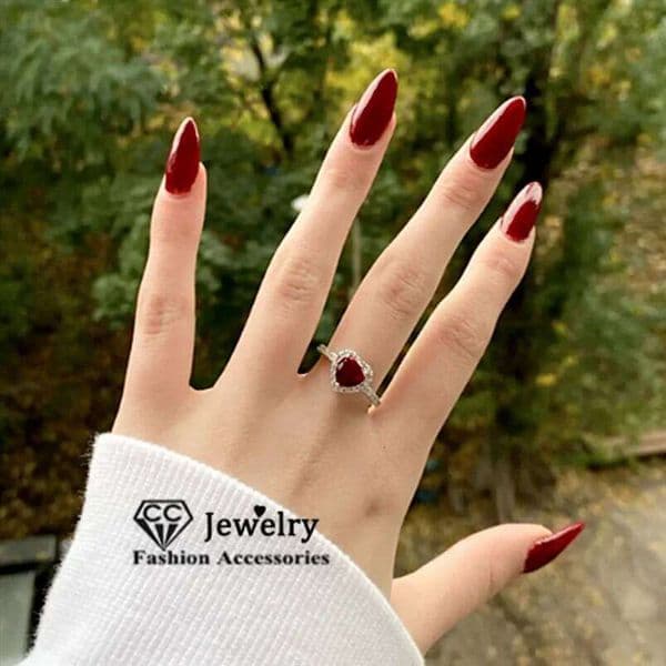 CC Red Heart Ring for Women Silver Color Romantic Love Fashion Jewelry Zirconia Stone Wedding Party Accessories CC829