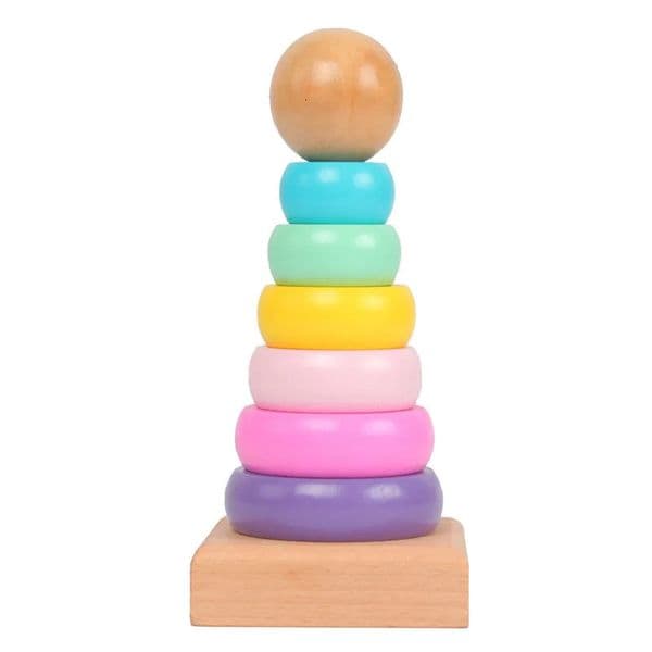 Children Rainbow Tower Ferrule Wooden Toy Stacking Circle Baby Early Childhood Education Puzzle Ring Montessoris Toys Kids 251218