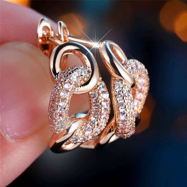 Trendy Crystal White Zircon Hoop Earrings For Women Vintage Gold Color Wedding Jewelry