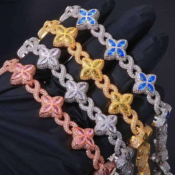 European and American Hip-Hop Clover 8-Shape Cuban Chain Men's Necklace Jewelry High-End VVS Moissanite Bracelet