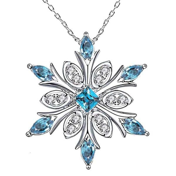 Luxury Female Crystal Blue Zircon Stone Snowflake Pendant Necklace Vintage Silver Color Wedding Jewelry For Women