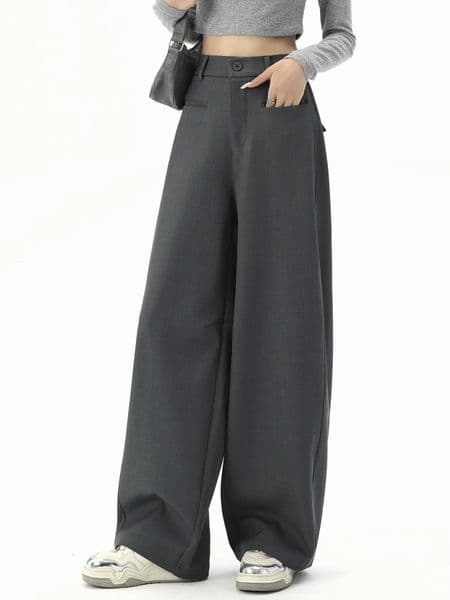Ladies single pocket suit pants slim highwaist wideleg casual autumn and winter 251218BANJIA