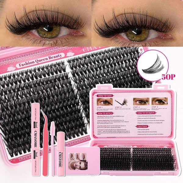 418Pcs DIY Cluster Lashes Kit Slender & Dense D Curled Individual Eyelashes Fluffy Wispy Handmade Reusable 3D DIY Segmented Eyelash Extensions for Women