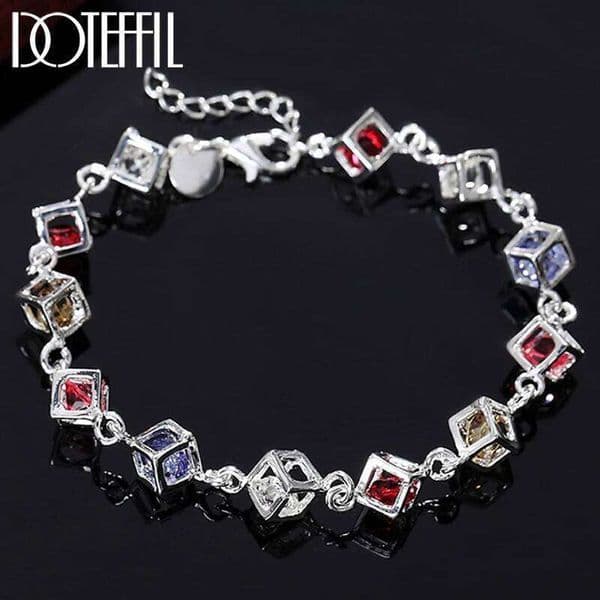Colorful Zircon Silver Color Bracelets Women Lady Wedding Gift Jewelry Fashion Charm Crystal