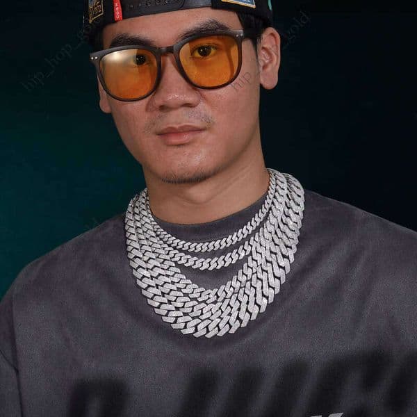 Pearlescent Flash Stone Cuban Chain High-Quality Sterling Sier Jewelry Iced-Out Men's Hip-Hop Necklace