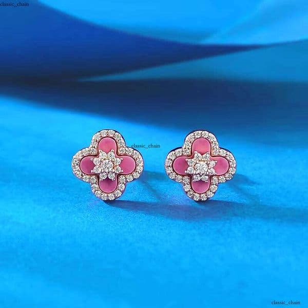 VVS Moissanite Manufacturer Custom IGI Wholesale S925 Sterling Silver Elegant Style Earrings Rose Gold Clover Lucky Design