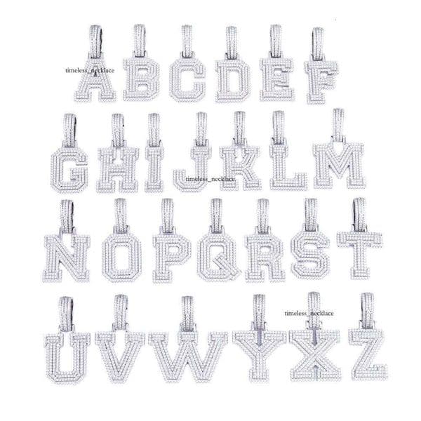 Custom Wholesale Men's Hip-Hop Jewelry 925 14K Sterling Silver Iced VVS Moissanite Necklace A-Z Initial Pendant