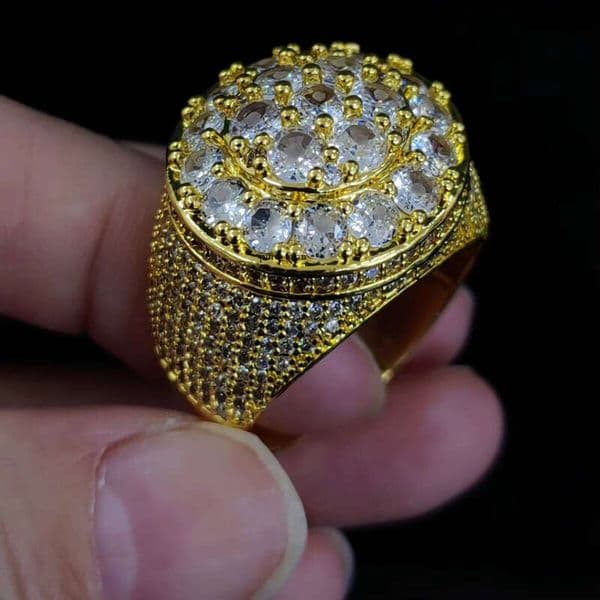 VVS Moissanite Unisex Solid Gold Plated Wedding Ring Fashion Iced 5A Straight Pull Cluster Micro Pave Inlaid Brass Wholesale for Men and Women
