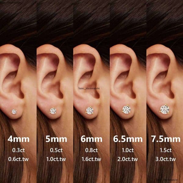 Women Men Jewelry Yellow 14K 18K White Gold Plated 925 Silver Lab Created VVS Moissanite VVS Moissanite Stud Earrings with GRA Certification