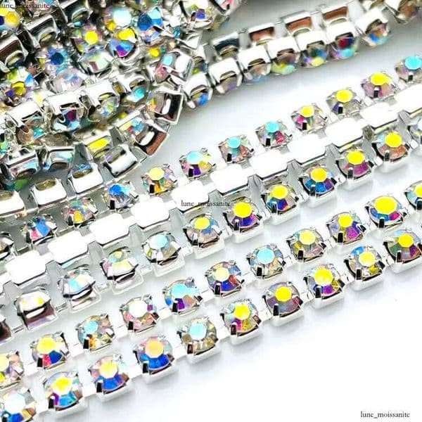 VVS Moissanite Crystal Stock Sewing Rhinestone Craft Accessories Closed Chain Decorative Roll for Garment Processing