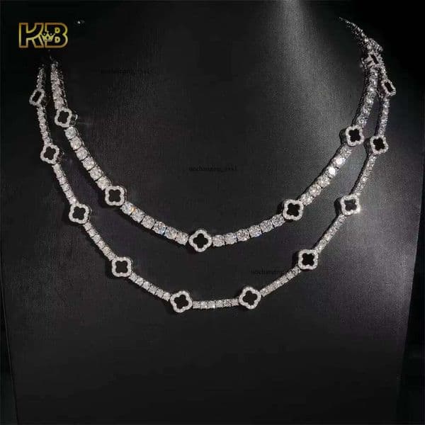 Iced 3mm 5mm 925 Silver Silicon Stone VVS Moissanite Necklace with Clover 18K Design Fashion Tennis Jewelry for Men and Women