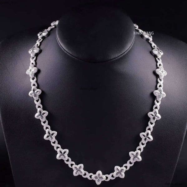 Fashion Black Diamond Marquise Cut VVS Moissanite IGI Clover Charms Infinity Links 925 Sterling Silver Cuban Link Chain Jewelry