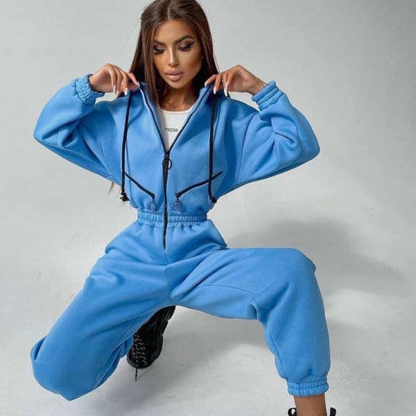 SpringAutumn Women S Monochrome Long Sleeved Jumpsuit Solid Color Zip Up Sportswear Female Winter Casual Tracksuit Fashionable Hoodies