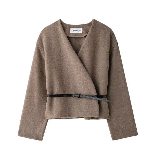 Womens Outerwear Fashion With Belt Soft Top Elegant Chic AutumnWinter Coat 251229