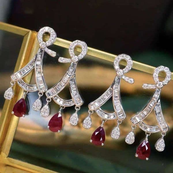 Sparkling High Grade Water Drop Ruby earrings for women Fashion Charms silver 925 diamond inlaid Fan Earring Banquet Jewelry