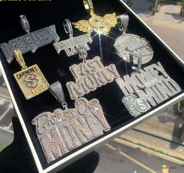 Iced Jewelry Letter Money Pendant Two-tone VVS Moissanite Dollar Sign Necklace Men's Hip-hop Accessories