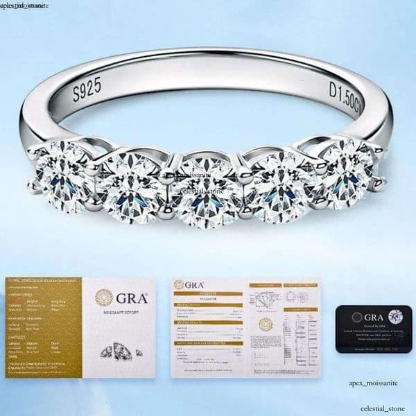 Luxury Moissanite Band Promise Ring for Women 100% Original 925 Sterling Silver D White Gold Diamond Rings Eternity Wedding Fine Jewelry Gift US Size 4-10 15