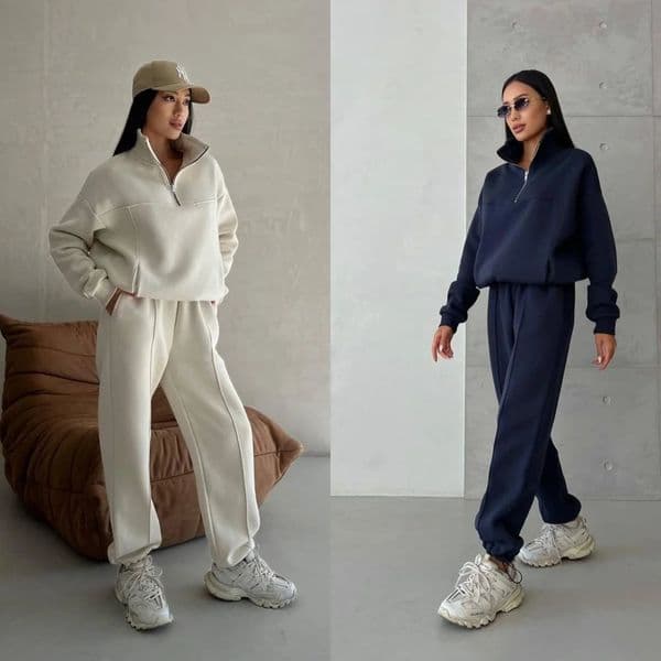 Autumn Womens Tracksuit with Zipper Cotton Oversize White Casual Two Piece Set Women Classic Sports Trouser Suits for 251231BJ
