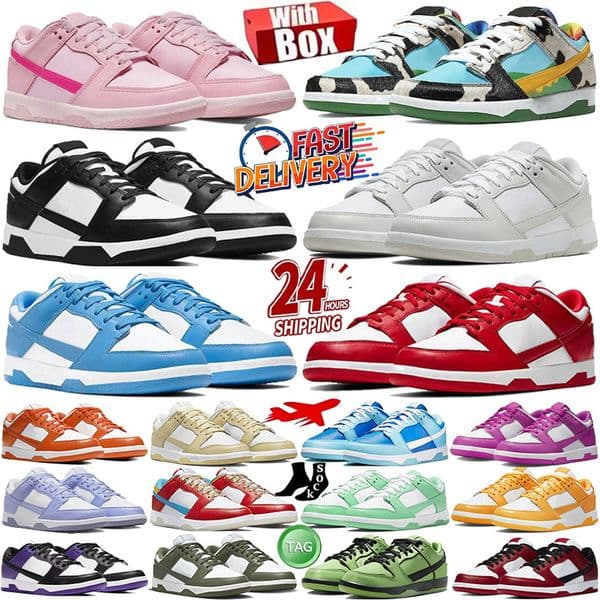 With Box Running Shoes Flat Sneakers Designer Panda White Black Triple Pink UNC University Red Grey Multi Chicago Classic Green Mens Womens Trainers Sports 36-46