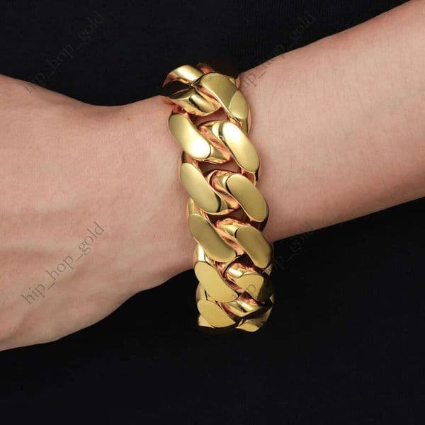 Brass Bracelet Necklace 14K Rose Gold Plated Heavy Solid Miami Cuban Chain Men's Hip Hop Jewelry