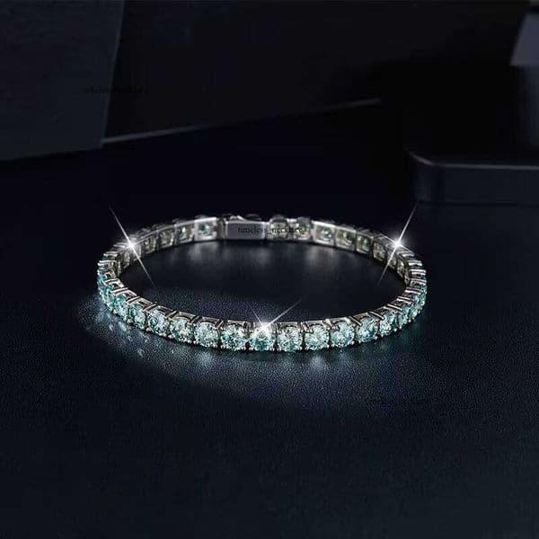 4mm Blue Classic Silver Women 14K Tennis Chain VVS Moissanite Jewelry Bracelet