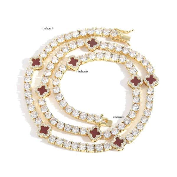 Luxurious Zircon Tennis Pearl Hip-Hop 16-22inch Gold-Plated Fashion Clover Necklace