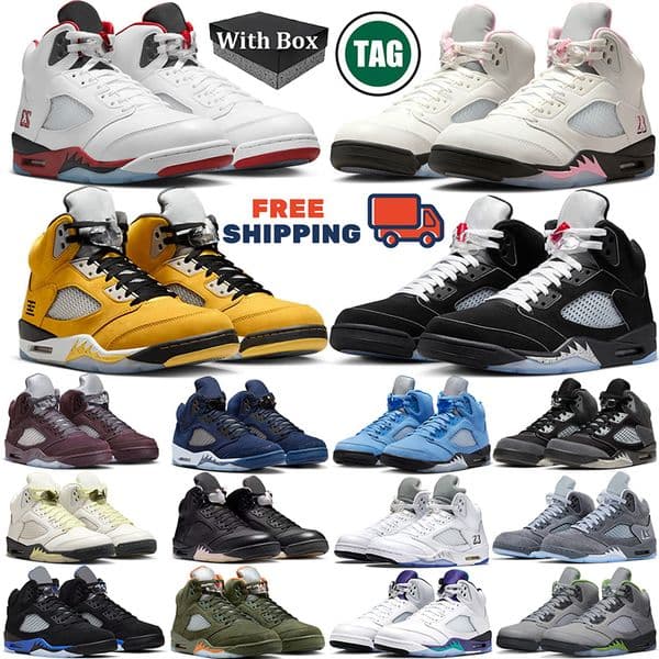 Free shipping with Mens 5 5s Basketball shoes designer jump sneakers Fire Red Black Metallic Outdoor sport Shoes trainers