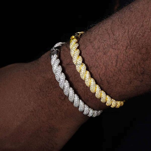 Fashion 14K Hip Jewelry 8mm Gold Plated 925 Sterling Silver VVS Moissanite Twist Men's Bracelet