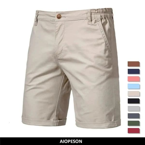 AIOPESON Summer 100 Cotton Solid Shorts Men High Quality Casual Business Social Elastic Waist 10 Colors Beach 251231BJ