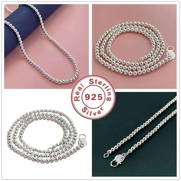 925 Sterling Silver Exquisite 4mm Buddha Bead Chain Necklace for Men and Women Luxury Wedding Party Jewelry Holiday Gift 16-24