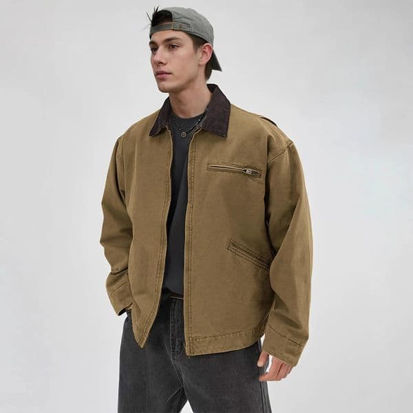 US Size Mens Workwear Washed Jacket Spring Autumn Color Turn-down Collar Coat Detroit Jacket Outdoor Zipper Hunting Jacket 251231BJ
