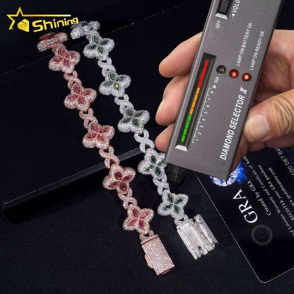 Cheapest Price Custom 925 Iced Out Luxury Rapper Men Jewelry Hip Hop VVS1 Silicon Stone VVS Moissanite Clover Cuban Bracelet