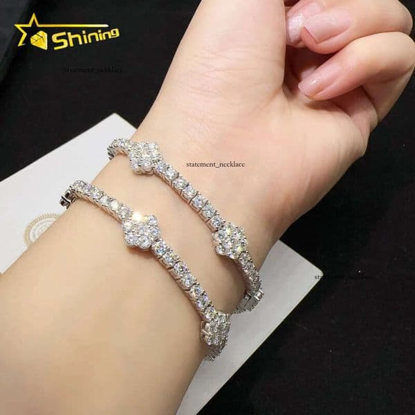 Wholesale Price Flower Silver 925 Lab VVS Moissanite VVS Silicon Stone GRA Hip Hop Iced Out 18K Jewelry Tennis Chain Bracelet