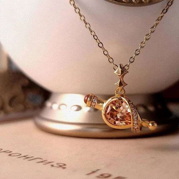 Vintage Fun Exquisite Mini Inlaid Diamond Orange Gemstone Small Water Bottle Necklace Charms Pendant Banquet Jewelry Gift