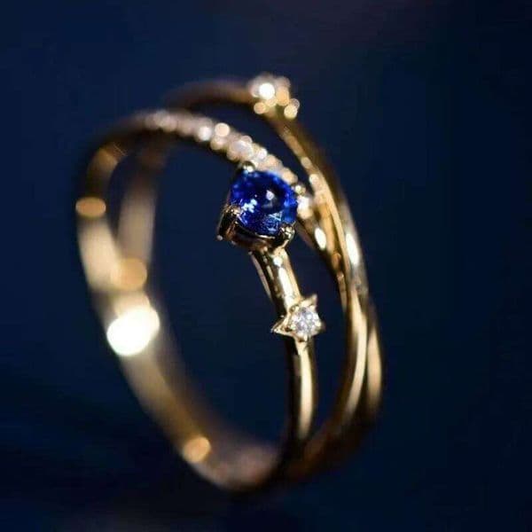 Creative Dazzling Refreshing Star Exquisite Ring Inlay Three Rows Blue Crystal Rings for Women Fashion and High Quality Jewelry