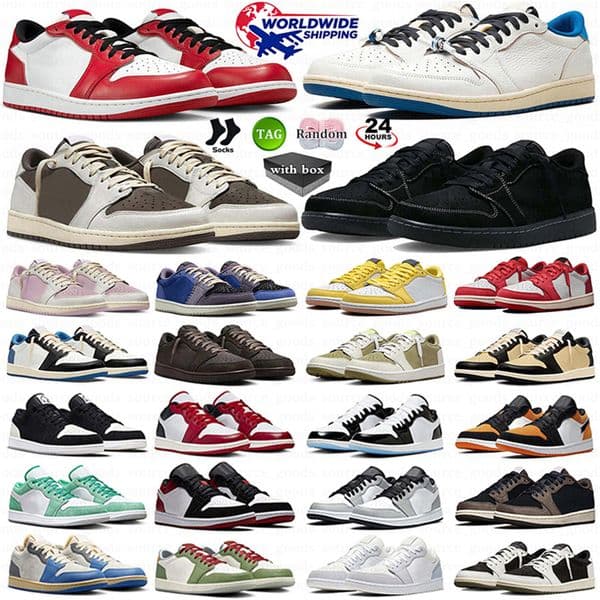 With Box 1 Low Travis Reverse Mocha 1s Medium Olive Basketball Shoes OG Palomino Black Phantom Low OW Unc Toe Jump Men Women Trainers Sneakers Mans