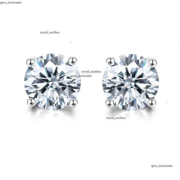 Pass Diamond Tester Vvs1 D Color Moissanite 14K Designer For Women Solid 925 Sterling Silver 4 Prong Stud Earrings Gold Plated Screw Back Mens Jewelry Woman Gift e2