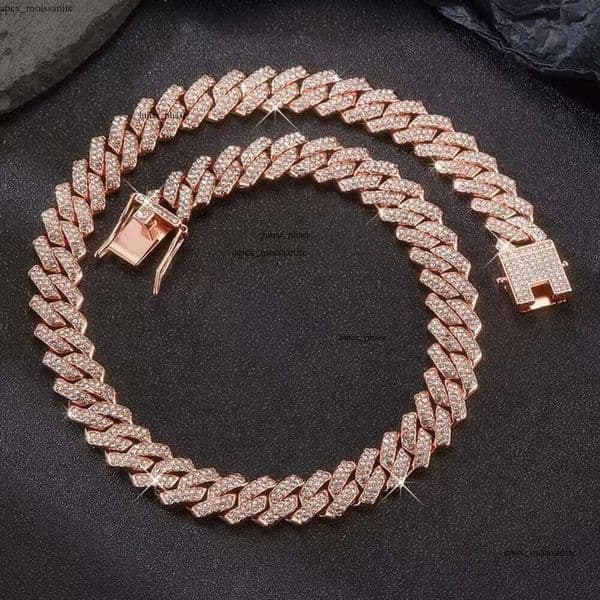 High Quality GRA 18 MM 3 Rows VVS Moissanite Jewelry Rose Gold Plated Cuban Chain Hip-hop Necklace For Men Or Women 1f