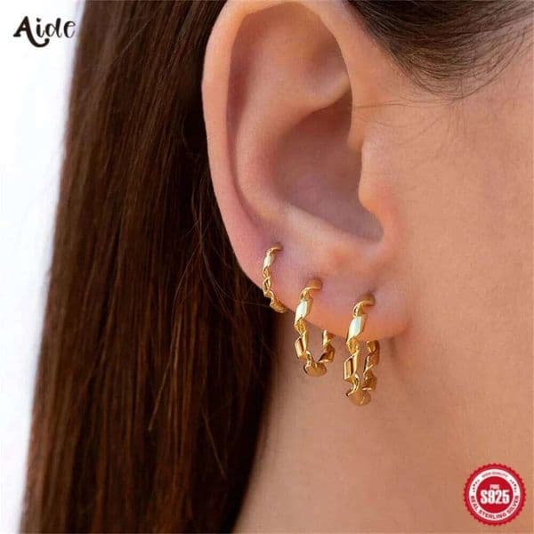Aide 925 Sterling Silver 6/8/10mm Multi Size Twisted Hoop Piercing Stud Earrings For Women K Gold Simple Huggies Jewelry
