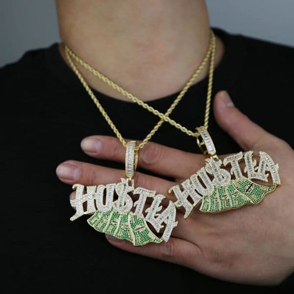 Fashion Iced Out Bling Letter Hustla Pendant Necklace Gold Color Full CZ Zircon Money Charm Men Fashion Hiphop Jewelry 251230