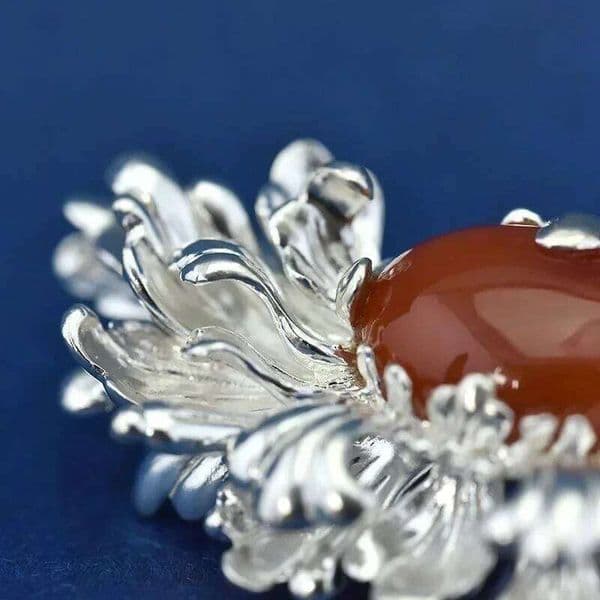 Classical 925 Silver Glossy Southern Red Tourmaline Luxury Brooch Court Style Brooches for Women Classic Hanfu Fine Jewelry