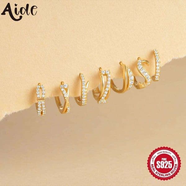 Aide 925 Sterling Silver Minimalist Small Hoop Earring for Women Shiny Zircon Stackable Round Huggies Earrings Fine Jewelry