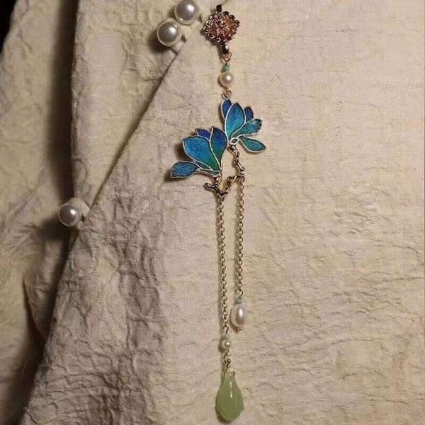 original fresh Designer's colorful Magnolia flowers enamel brooches for women long Chinese style jewelry Hanfu broche Pendant