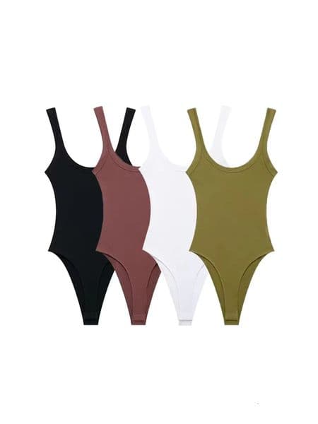 Skinny Ribbed Bodysuits for Women O Neck Straps SnapButton Female Playsuits Sexy Fashion 251231