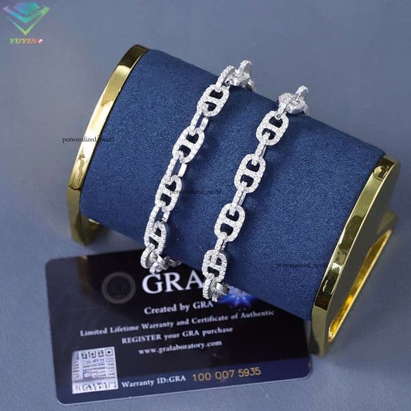 Box-shaped 925 Sterling Silver VVS GRA Moissanite 14K Diamond Bracelet GRA Cuban Chain Bracelet, Suitable for Women/Men Boutique Jewelry