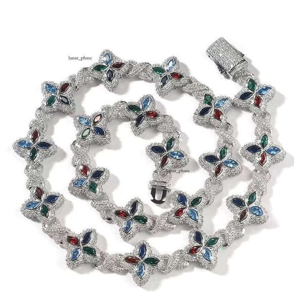 Hip Hop GRA Rap Infinity Clover Bracelet Necklace Fashion Cool Ruffian Handsome Luxurious Feel 5A VVS Moissanite Colorful Jewelry