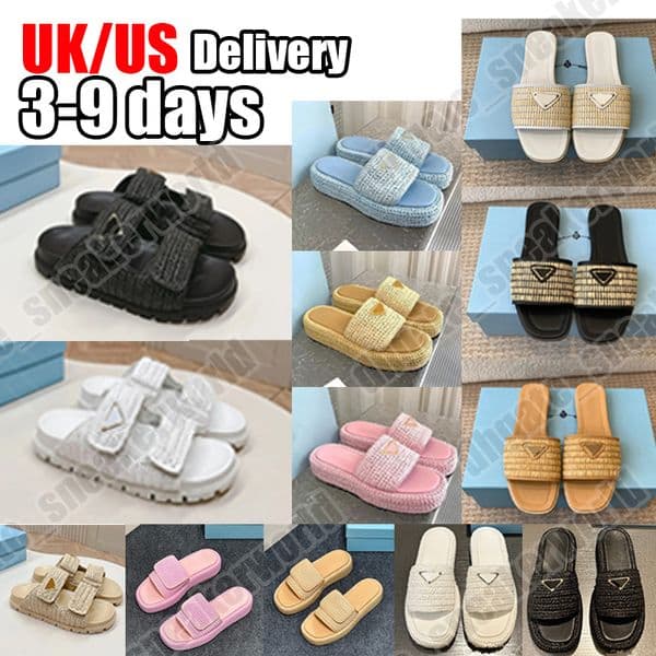 Designer sandals crochet platform slides slippers natural black white luxury women summer beach classic leisure flat thick sole slipper sandal size 35-42