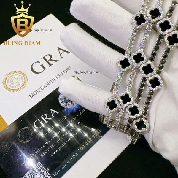 High Quality Sterling Sier Dia VVS Moissanite Tennis Bracelet GRA Fashionable Hip Hop Iced out Clover Necklace