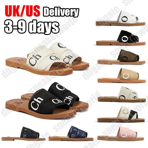 Luxury Sandals Woody Mule Flat Slides Designer Canvas Sandals Womens Letter sandal slipper shoes casual thick bottom net red summer flat flip flops shoes Size 35-42