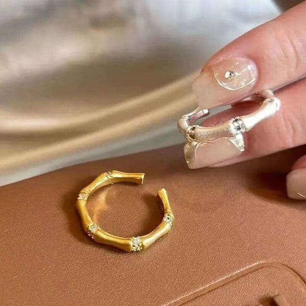 Classic retro inlay diamonds brushed bamboo knot ring opening high-end fashion rings for women banquet jewelry accessories gift